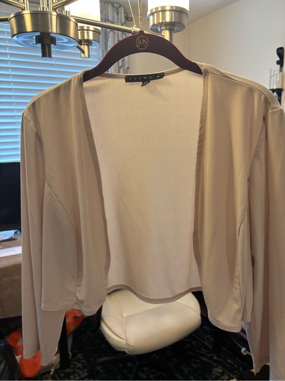 Tiana B. Light Beige Open-Front Cropped Cardigan